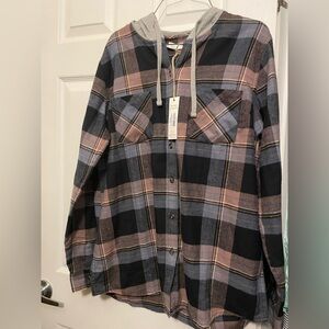 Natural Reflections Multicolor Plaid Hooded Shirt
